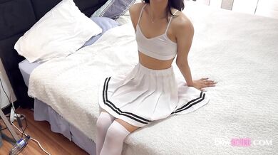 Nervous Tiny Virgin Nerd Destroyed by Gushing Cumshot on Glasses BJ Casting