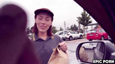 Cute McD Worker Gushed Choked in Huge Public Anal Creampie