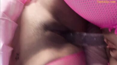 Big Ass Latina Gushes Destroyed Sharing Double Dildo With Doll