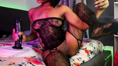 Perfectdime Ebony Bald Pussy Gushes Huge Squirt Big Dildo Ride Destroyed