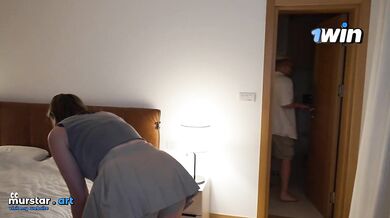 StepSis Shocked StepSon Creampies Stepmom Shared Bed Hotel Fuck