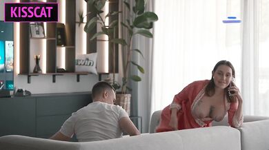 Busty Stepmom Kisscat Chokes Stepsons Cock in Taboo Phone Fuck Gush