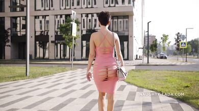 Naughty Lada Cuts Dress Flashes Plump Ass Pretty Pussy City Oops Destroyed