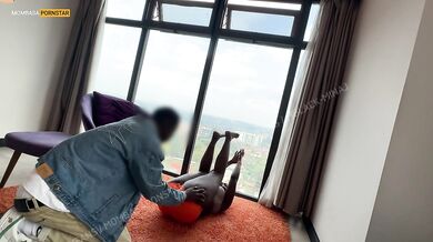 Gym Oops BBC Creampie Ruins Dripping Ebony Roommate Pussy