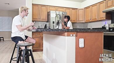 GFs Sis Ember Snow Slips Huge Cock In Kitchen Right In Front Gushing Creampie
