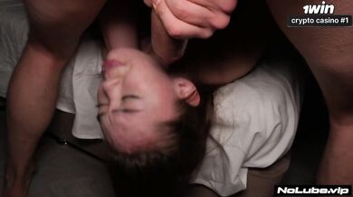 Asian Teen Choked Wrecked Gushing Big Dick Threesome
