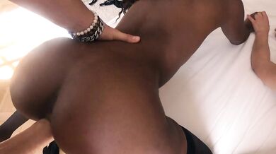Ebony Babe Gushes Choked by Big Cock Threesome Destroy