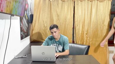 Stepsis Feels Huge Cock Grind Her Round Ass On Computer Oops Gushes