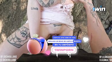 Big Dick Ravages Horny Blonde Tattoo Girl in Woods Silent Creampie Flood