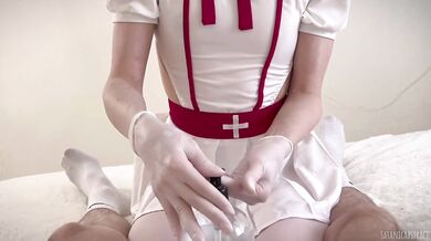 Gloved Nurse Deepthroats Big Dick Destroys Cute Ass Gushes Cum