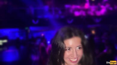 Brunette horny girl gets rough doggystyle in nightclub toilet took all cum ass first
