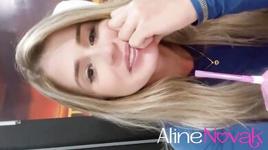 Hot blonde gagging on thick cock in the school bathroom