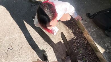 My neighbor's grad daughter gets her ass drilled raw outdoors with a bottle