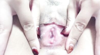 Cute Japanese amateur gushes masturbating with dildo white cream oozing out her spread cunt