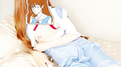 Asuka Evangelion costume and cummy toy she grinds until the sheets are soaked