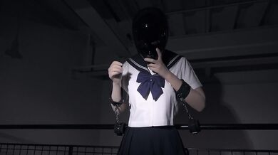 Teased and trussed up asian schoolgirl in mask and pantyhose