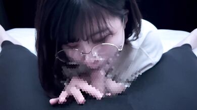Cute glasses girl deep throats every drop last drops gokkun