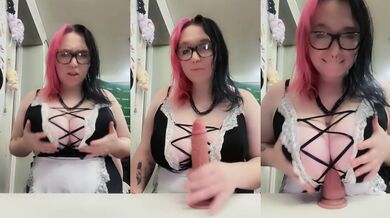 Busty Goth Maid Gets Her Big Tits Fucked Hard With A Thick Dildo