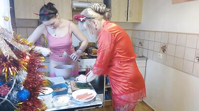 Big titted milf stripping in thong cooks down under kitchen webcam New Year’s Eve