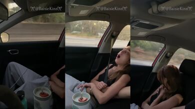Brunette Petite Gets Fingers Rammed in Full Car Sex with Her Boyfriend on Freeway