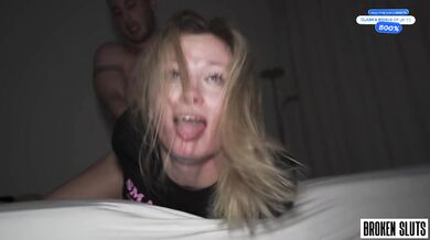 Blonde teen chokes screaming till hot cum drips down her throat