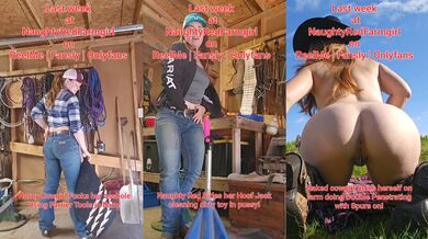 Naughty redhead cowgirl drains farrier tool up her gaping asshole outdoors