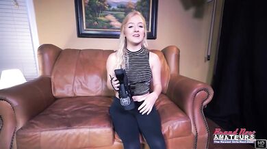 Audition turns blowjob into blonde brunette threesome cum tribute