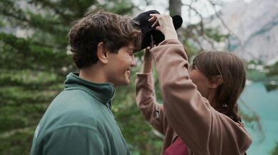 Cinematic forest love she cupped his face kissing slow between nature kisses