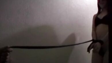 Japanese chick tied up moaning as she gets a hard BDSM blowjob