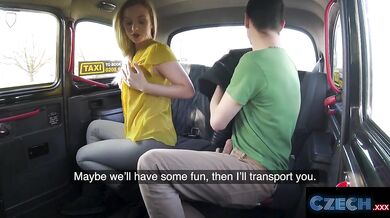 Cute Czech blonde taxi driver swallows all the cock she rides