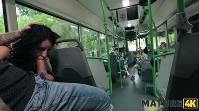 Mature milf creams big white cock on czech bus