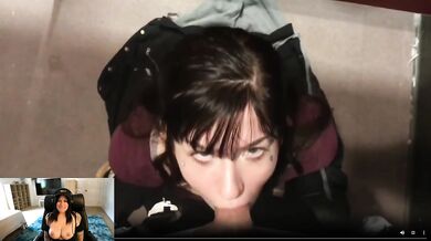 Asian babe deep throat big cock cumshot on streamer