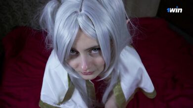 Frieren teases magic then chokes with her blowjob and white stockings