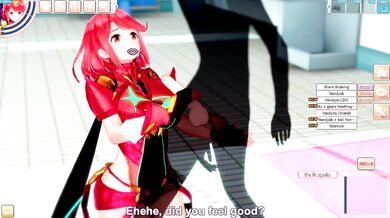 Big tit redhead Pyra gives killer blowjob then gets squished in hentai orgy