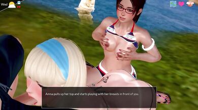Busty blonde brings magic on the beach in 3some surprise