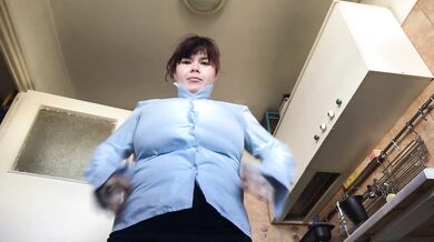 Ripping Leather Shirt MILF solo big tits charge at the buttons