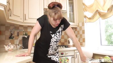 Pregnant Marta in labor goes for the toilet and fingers her dripping pussy raw