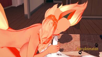 Flareon sucks dick in furry 3D cartoon lets thick cum gush in her pouty mouth uncensored yiff hentai