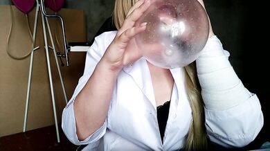 Russian BBW MILF nurse jerks off with cum in condom toy