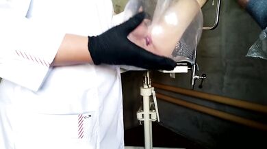 Nurse stocks up with a massive cumshot while a patient straps on and jerks off