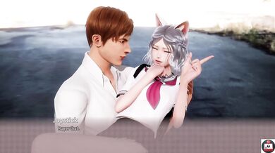 Virtual Virtues taunts her big tits in harem visual novel