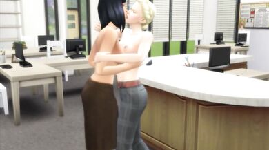 Kelly rides Angela's face in the office public cumshot spectacle