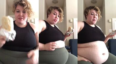 Hungry BBW shoves a 1.7 pound burrito down her desperate belly