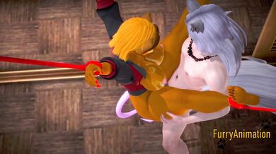Furry fox man smashes tiny mouse on sex swing big tits smacking hard