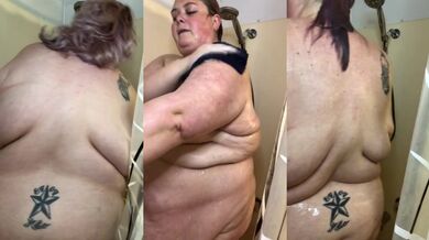 Hairy SSBBW showers juicy leaks alone