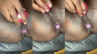 Ebony BBW drips while playing with her new rose toy