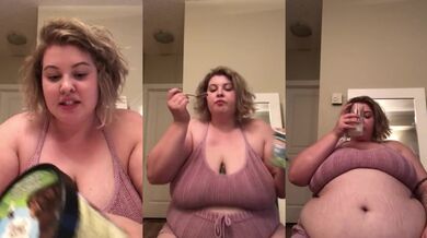 Curvy BBW gorges on ice cream then farts her belly full