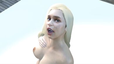 Emilia Clarke gets soaked under big tits POV cum dump