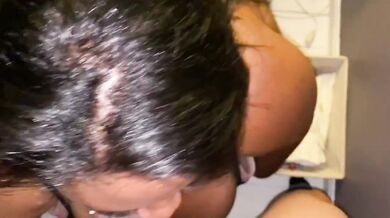 My Black girl worships Daddy’s hot cum she deepthroats then gags on facial