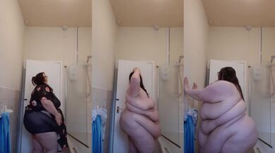 SSBBW strips naked jiggling her thick fat belly
